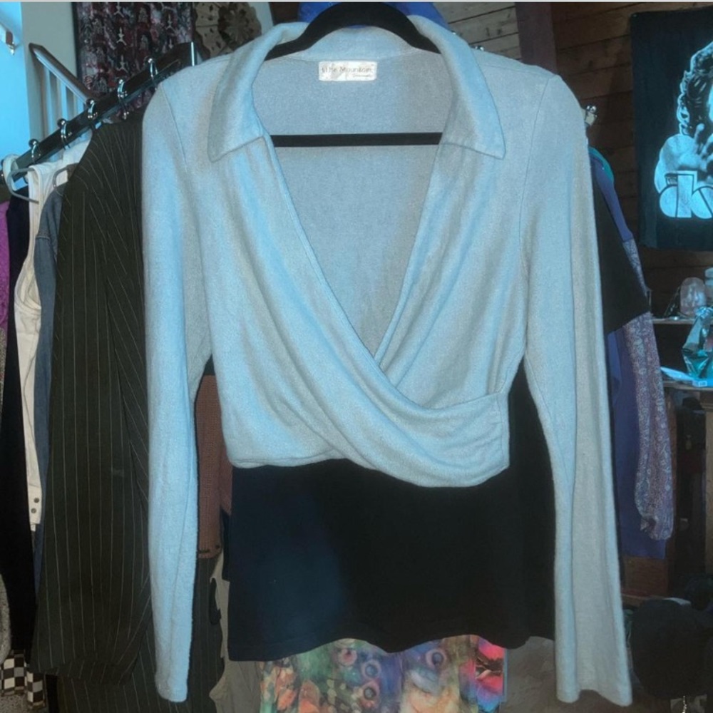 Baby blue long sleeve wrap top